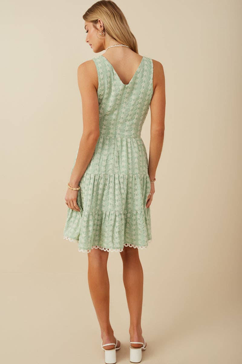 Lace Trim Floral Eyelet Dress