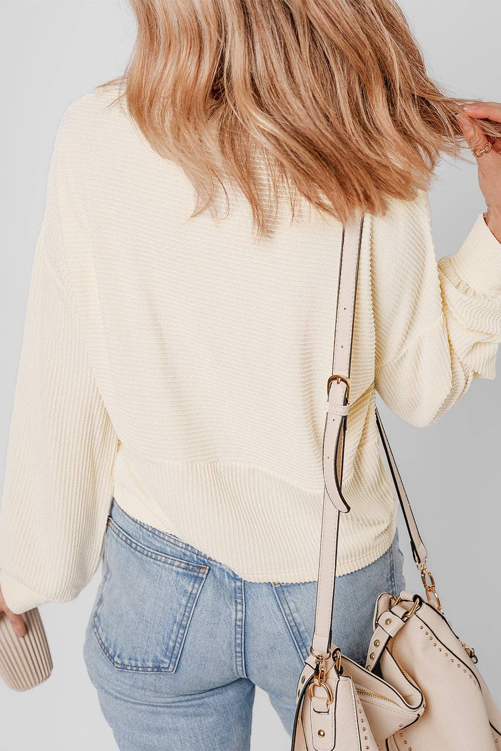 Waffle Knit Sleeve Pullover