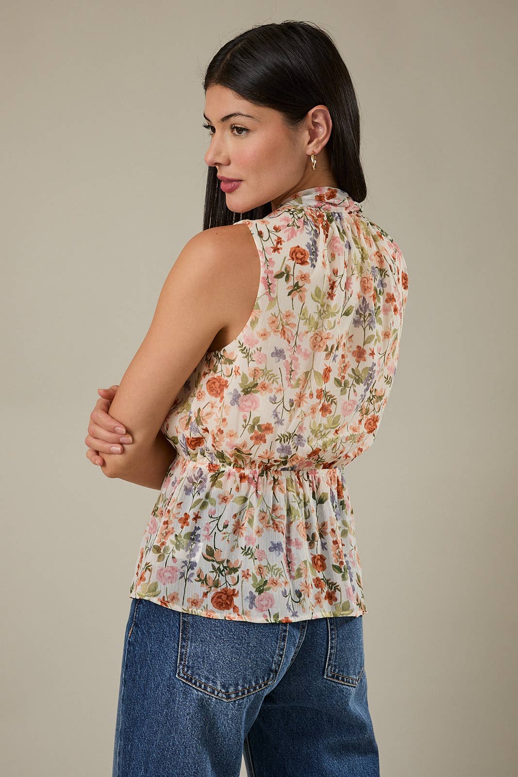 Sleeveless Floral Peplum Top