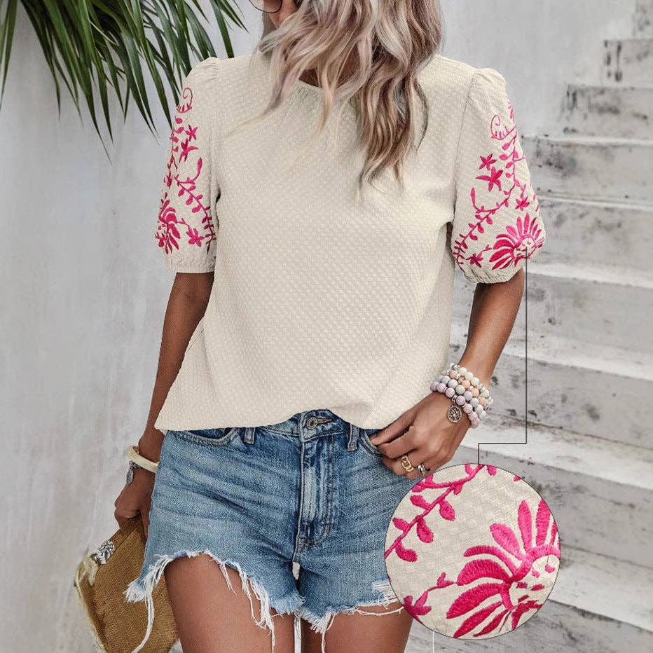 Puff Sleeve Embroidered Blouse