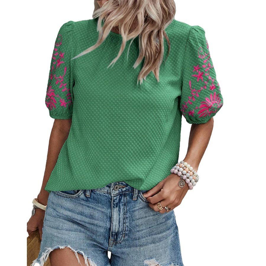 Puff Sleeve Embroidered Blouse