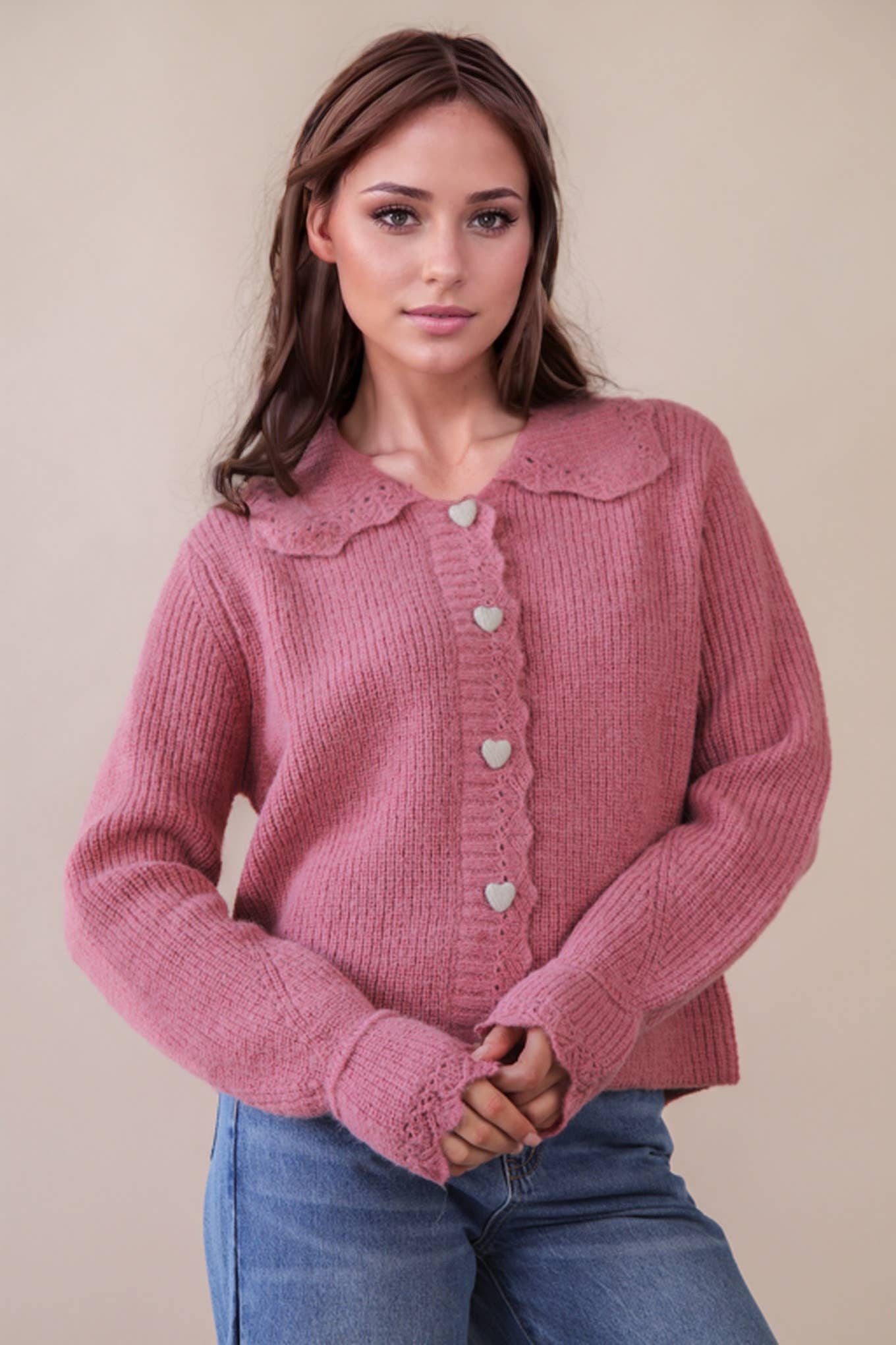Heart Button Down Knit Sweater Cardigan