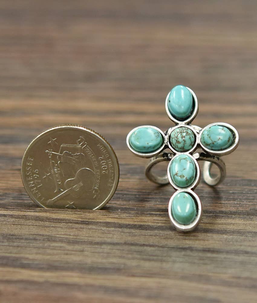 Cross Turquoise Adjustable Ring