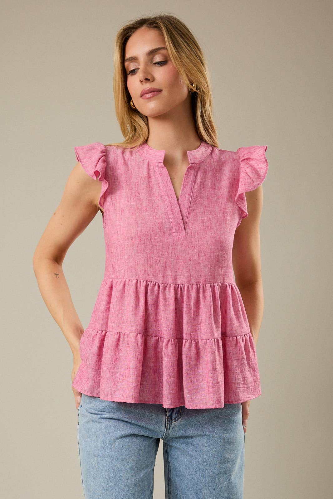 Flutter Sleeve Flare Hem Top