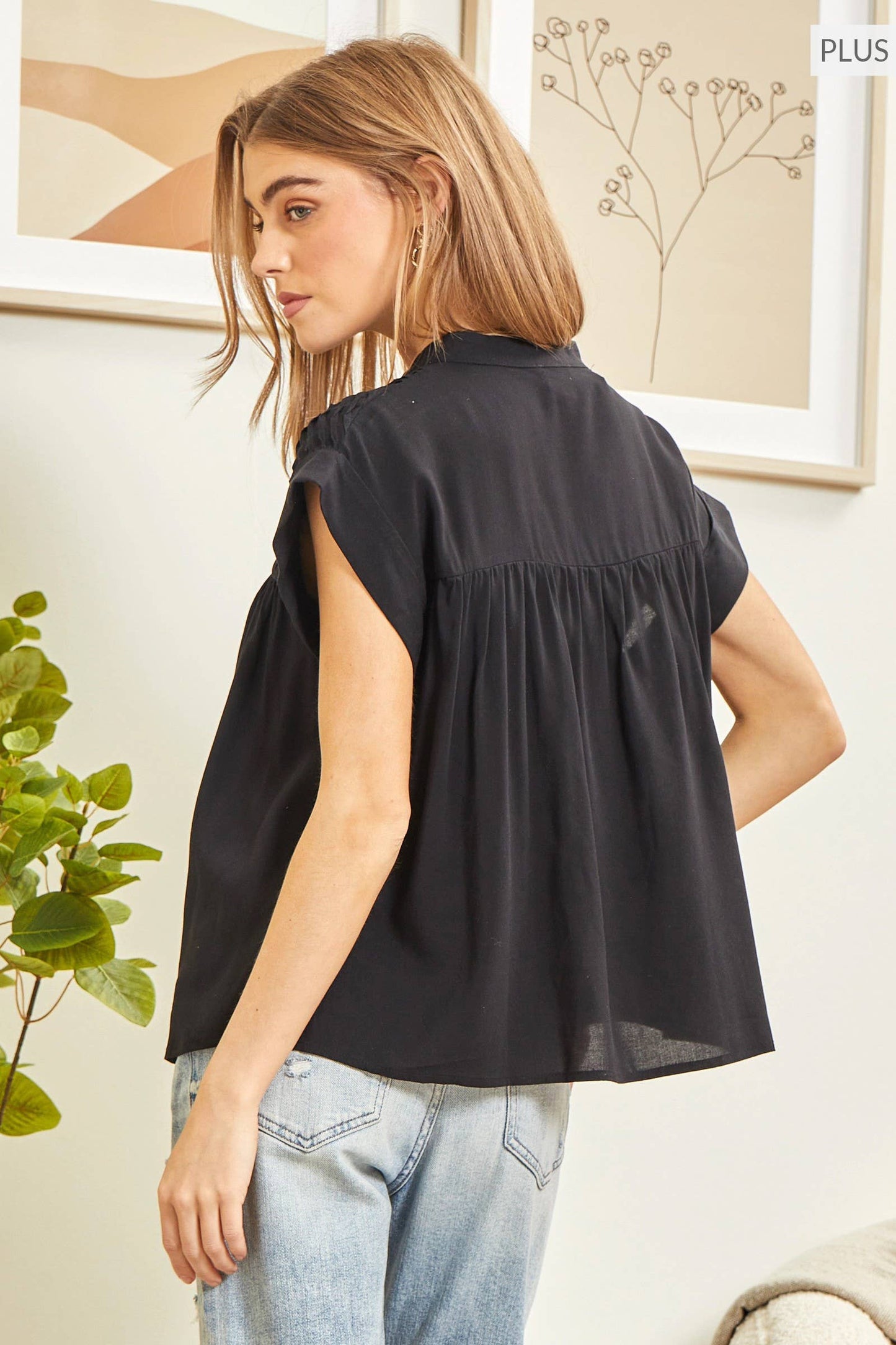 Solid Button Down Front Top