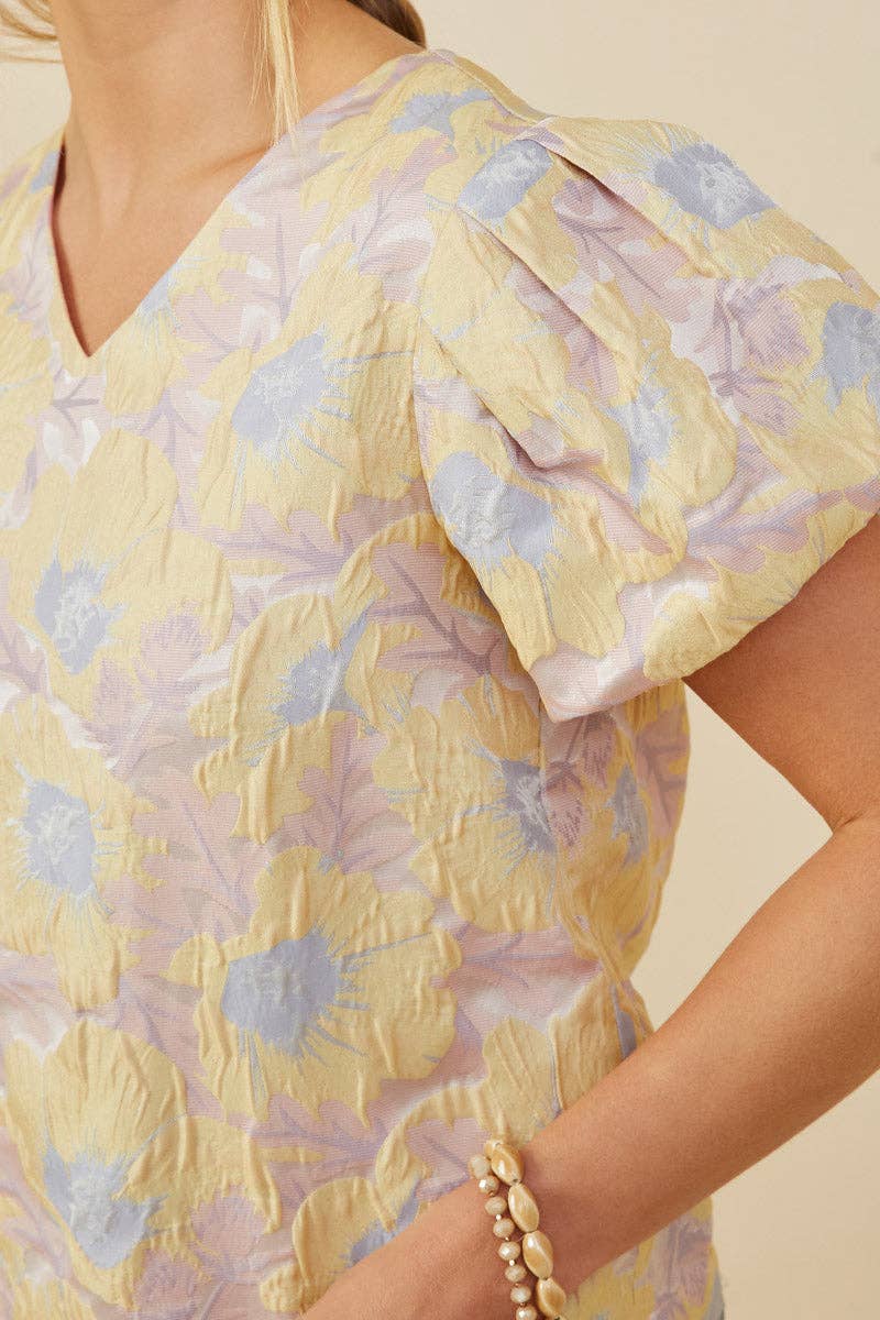 Floral Jacquard Puff Sleeve Top