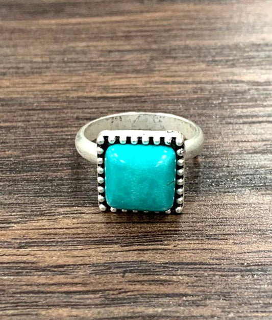 10mm Square Turquoise Adjustable Ring