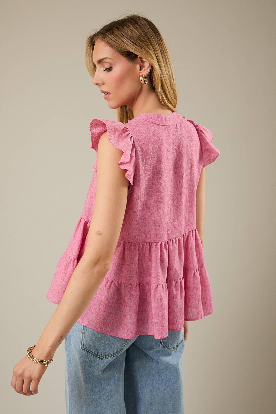 Flutter Sleeve Flare Hem Top