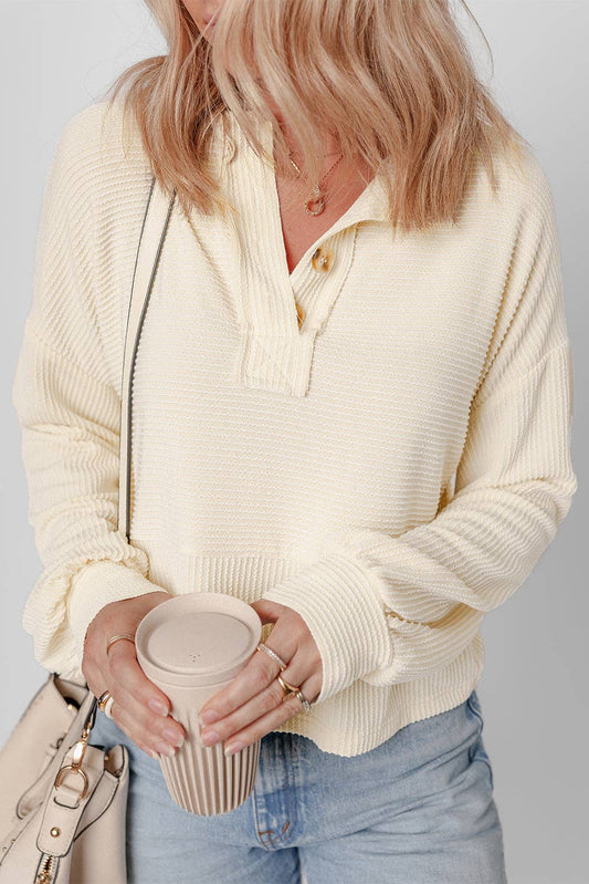 Waffle Knit Sleeve Pullover