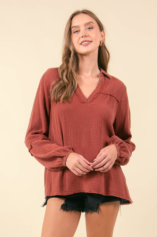 Vintage Collared Split Top