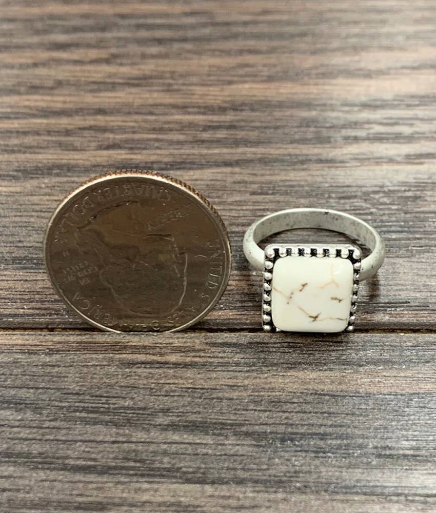 10mm Square White Turquoise Adjustable Rings