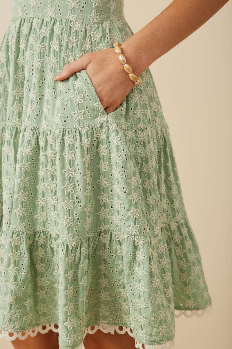 Lace Trim Floral Eyelet Dress
