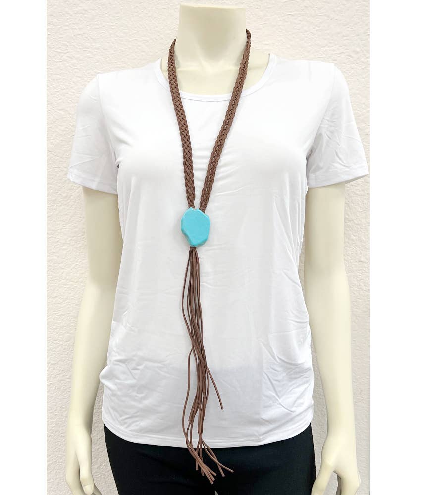 Handmade Slab Turquoise Tassel Necklace