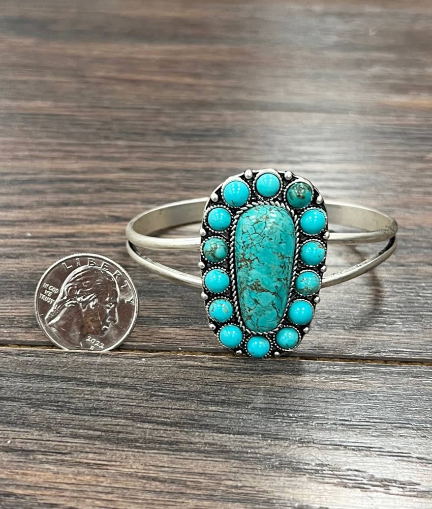 Turquoise, Brass Cuff Adjustable Bracelet