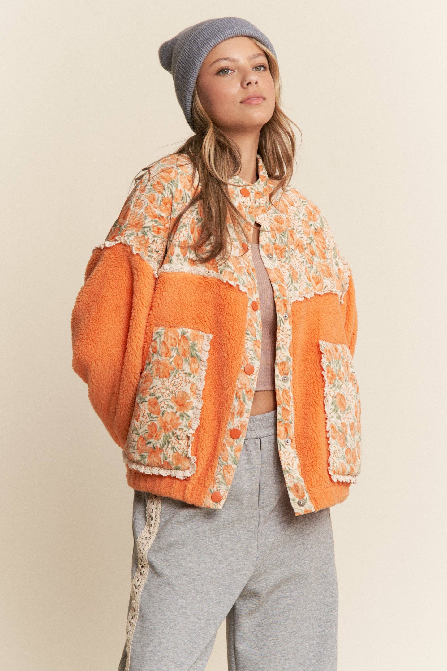 Teddy Sherpa Floral Jacket
