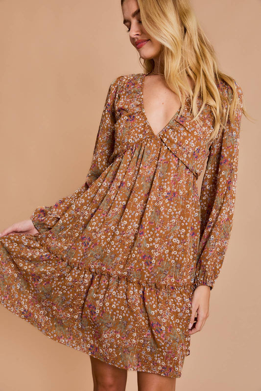 Long Sleeve Floral Print Dress