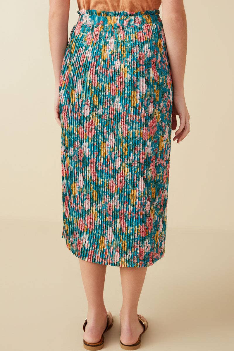 Floral Pleated Ruffled Skirt