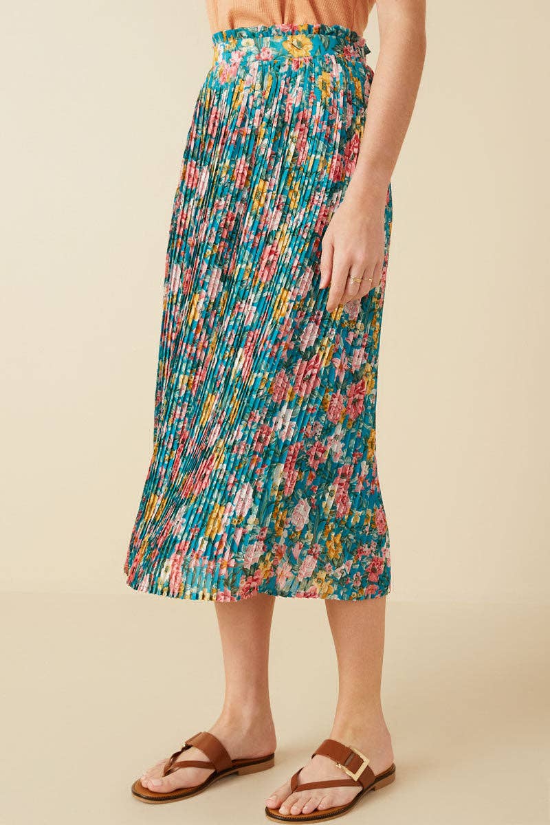 Floral Pleated Ruffled Skirt