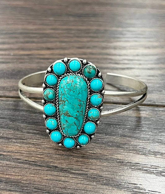 Turquoise, Brass Cuff Adjustable Bracelet