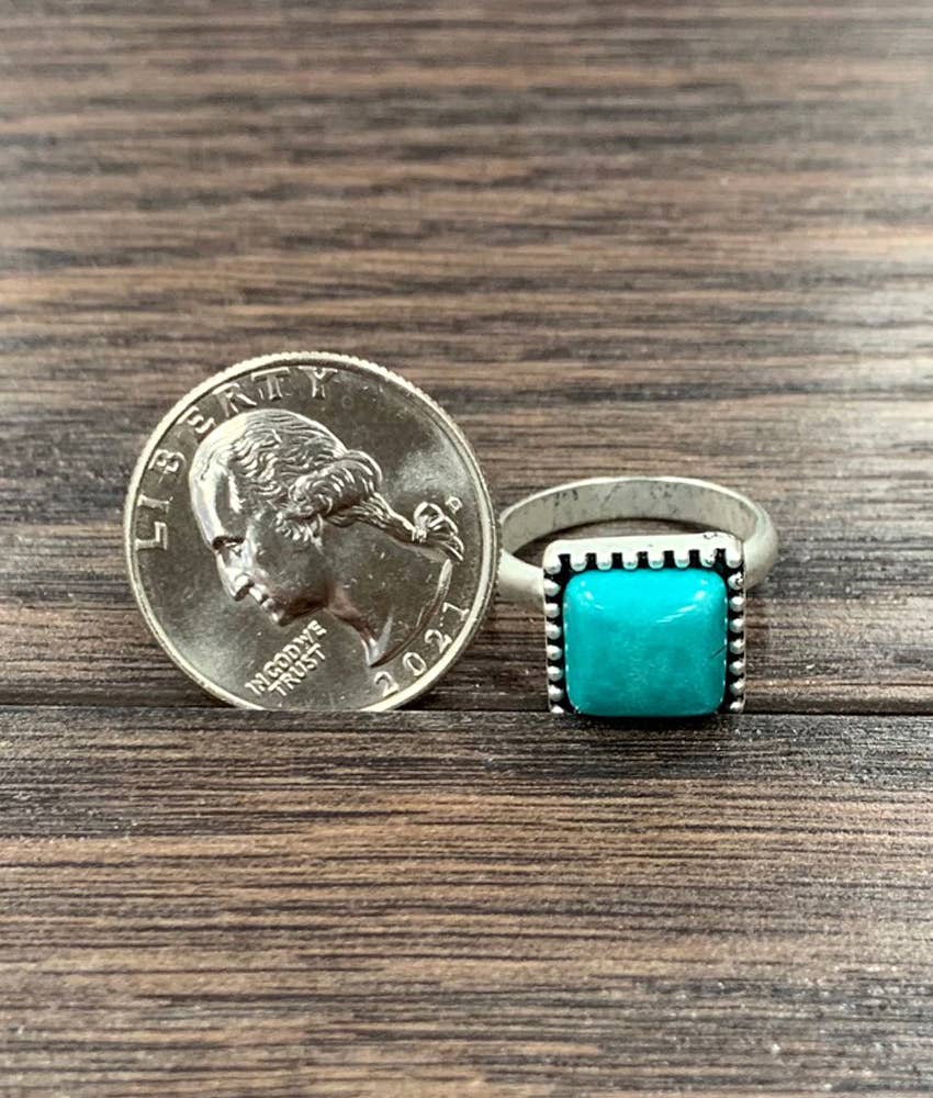 10mm Square Turquoise Adjustable Ring