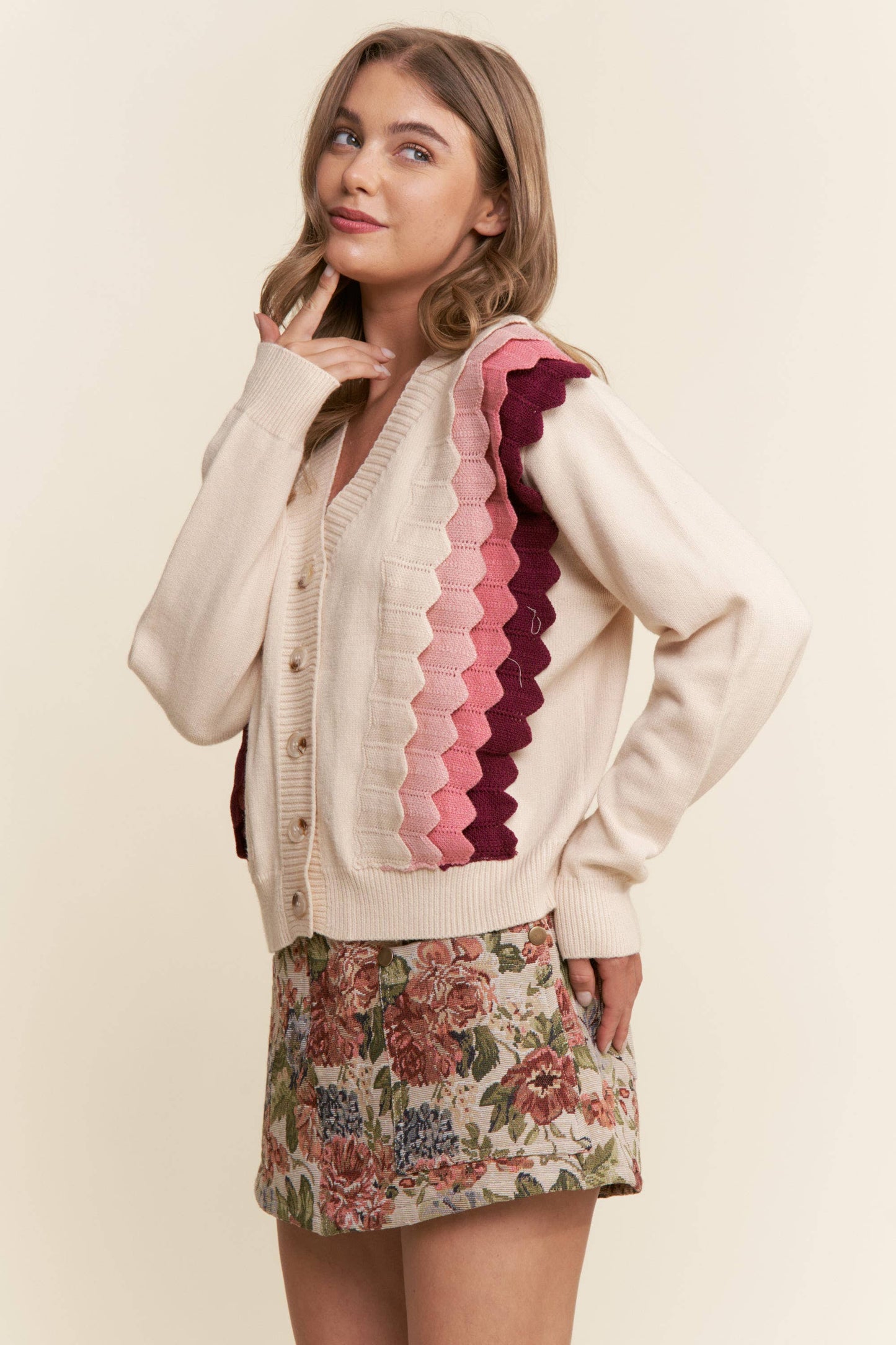 Tiered Button Down Cardigan
