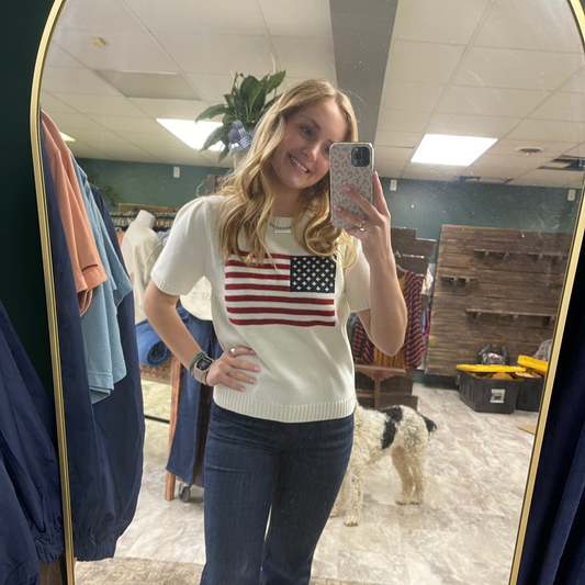American Flag Short Sleeve Knit Top