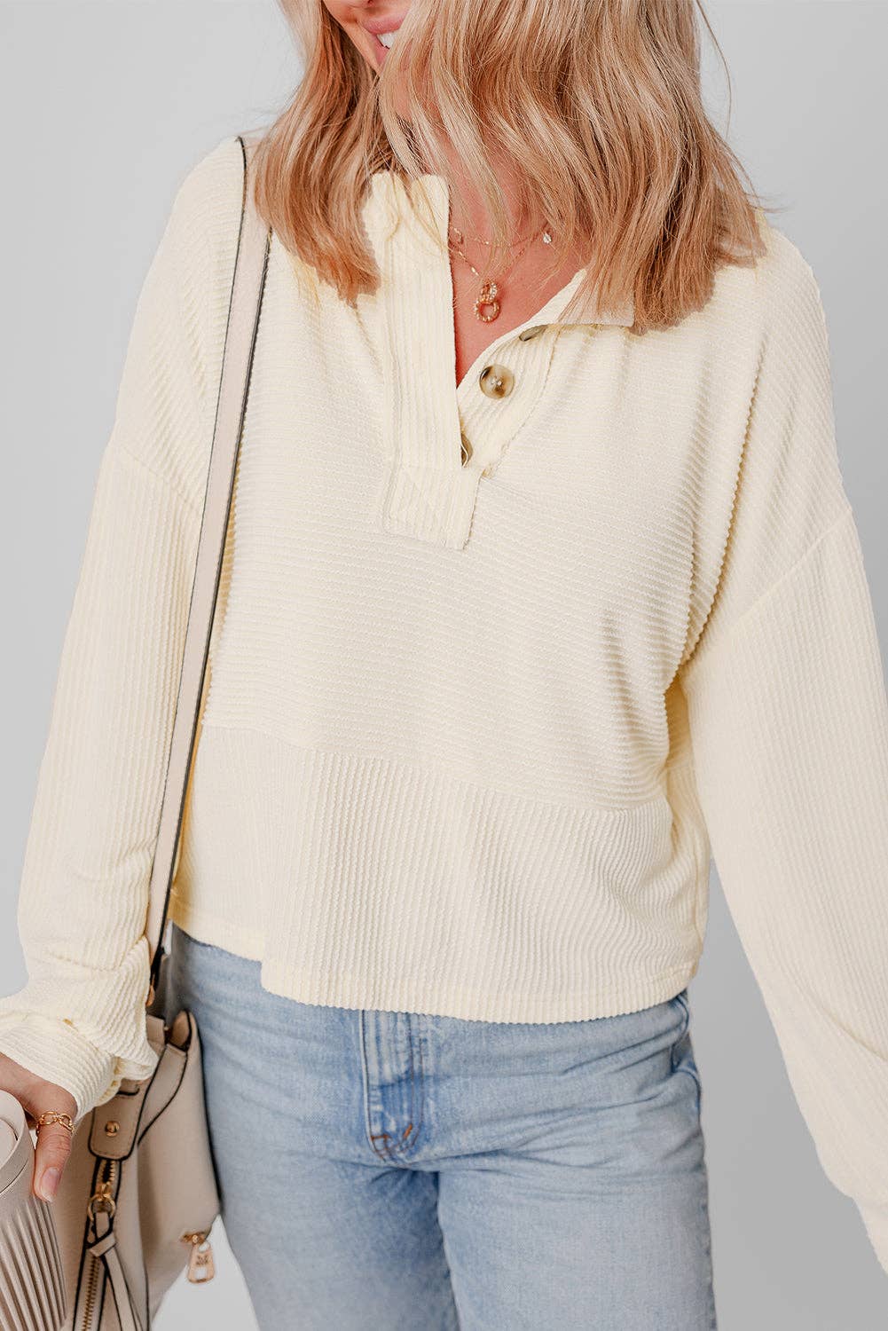 Waffle Knit Sleeve Pullover