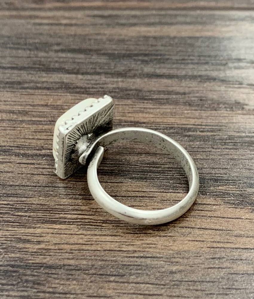 10mm Square White Turquoise Adjustable Rings