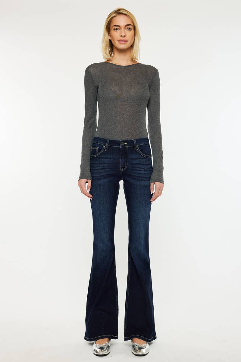 Mid-Rise Dark Wash Flare Jeans
