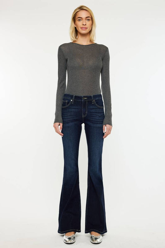 Mid-Rise Dark Wash Flare Jeans