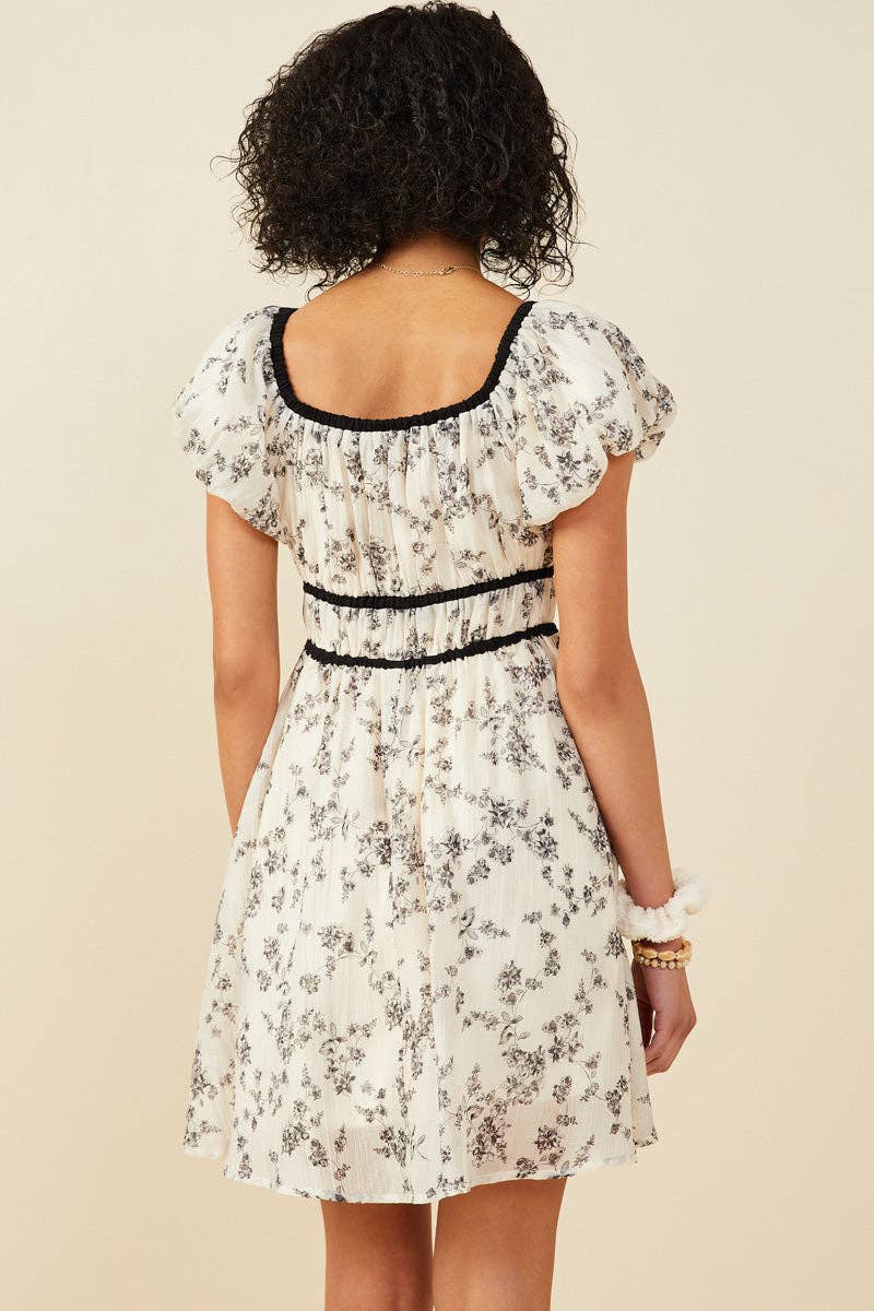 Womens Textured Monochrome Floral Contrast Piped Dress