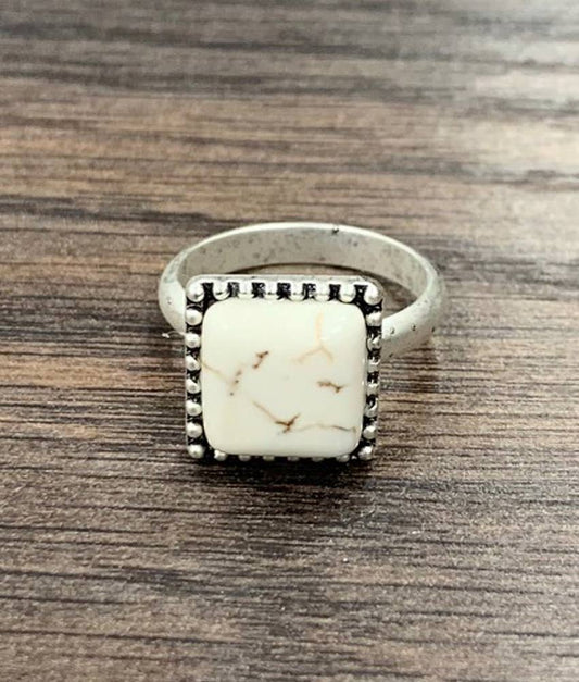 10mm Square White Turquoise Adjustable Rings