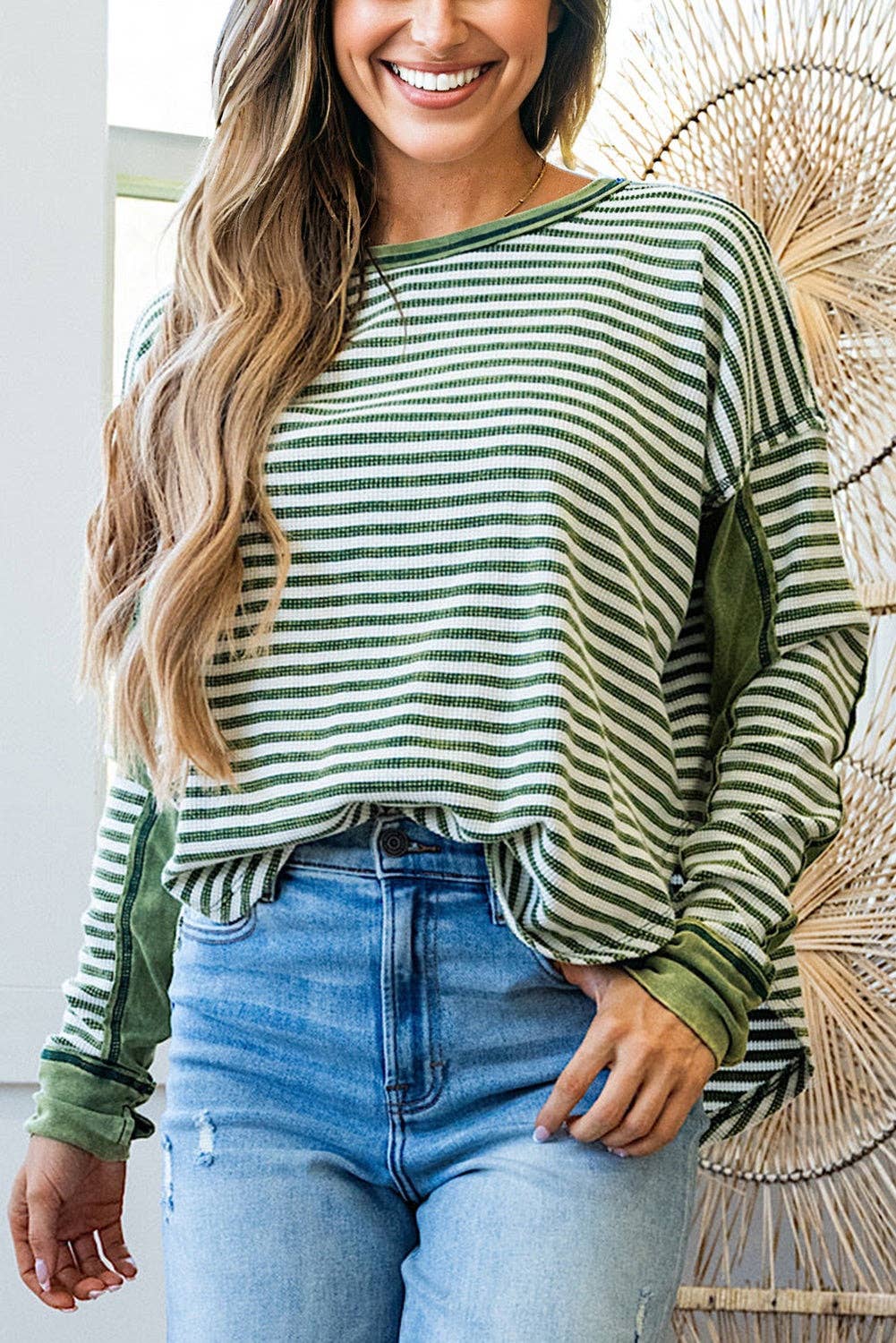 Thermal Knit Striped Top