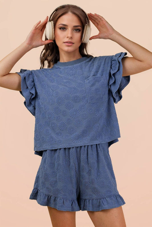 Floral Textured Top & Shorts Set