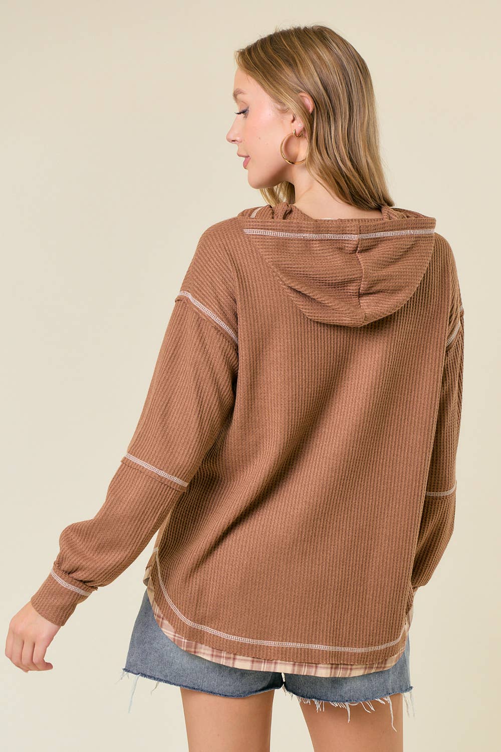 Waffle Knit Hooded Sweatshirt