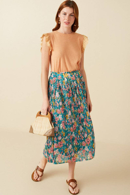 Floral Pleated Ruffled Skirt