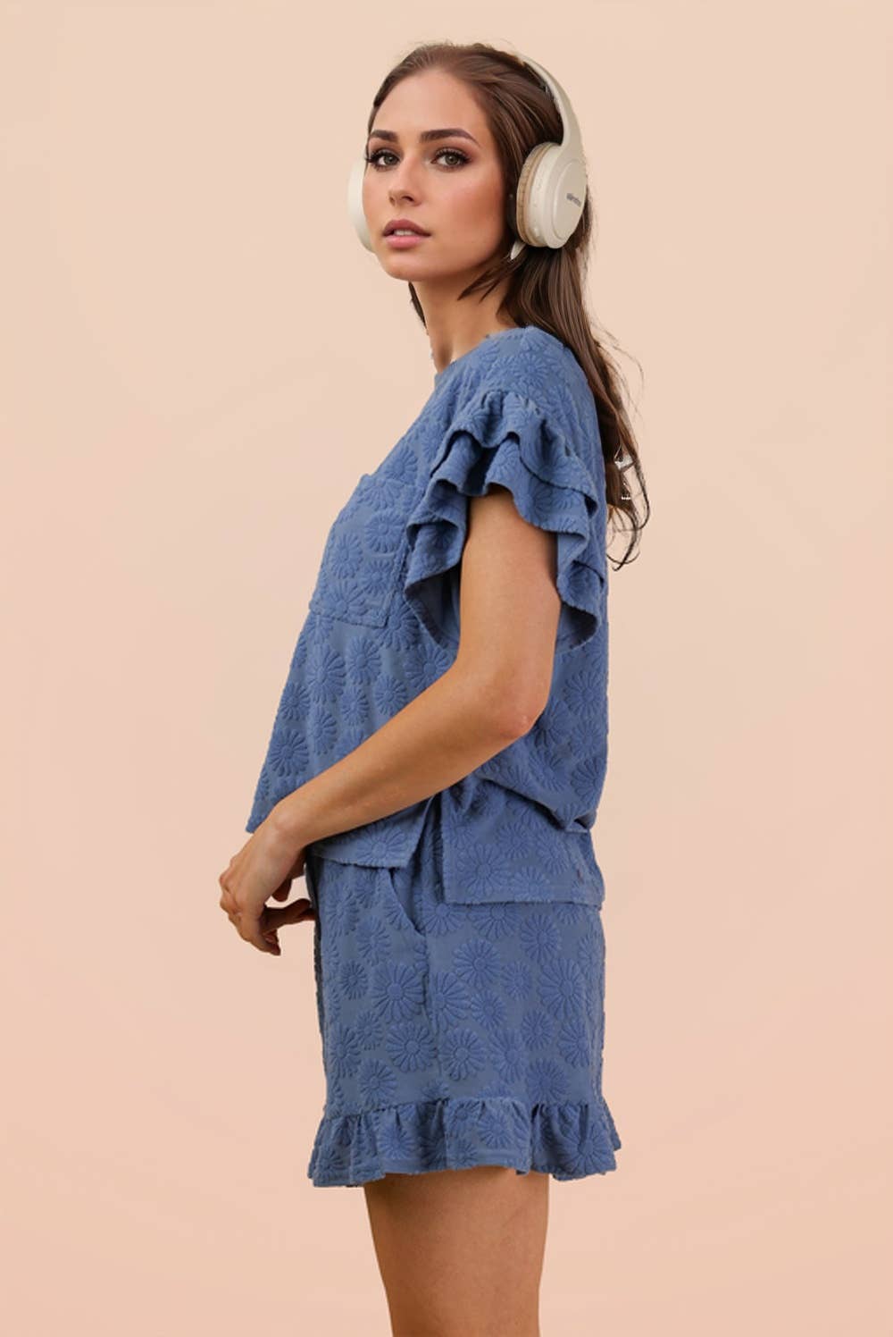 Floral Textured Top & Shorts Set