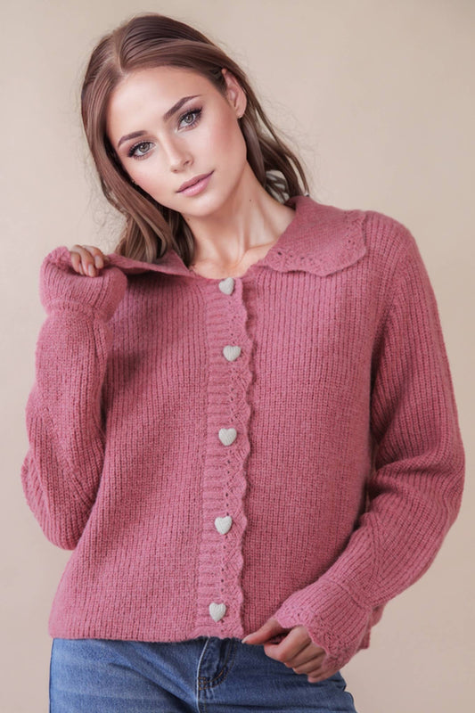 Heart Button Down Knit Sweater Cardigan